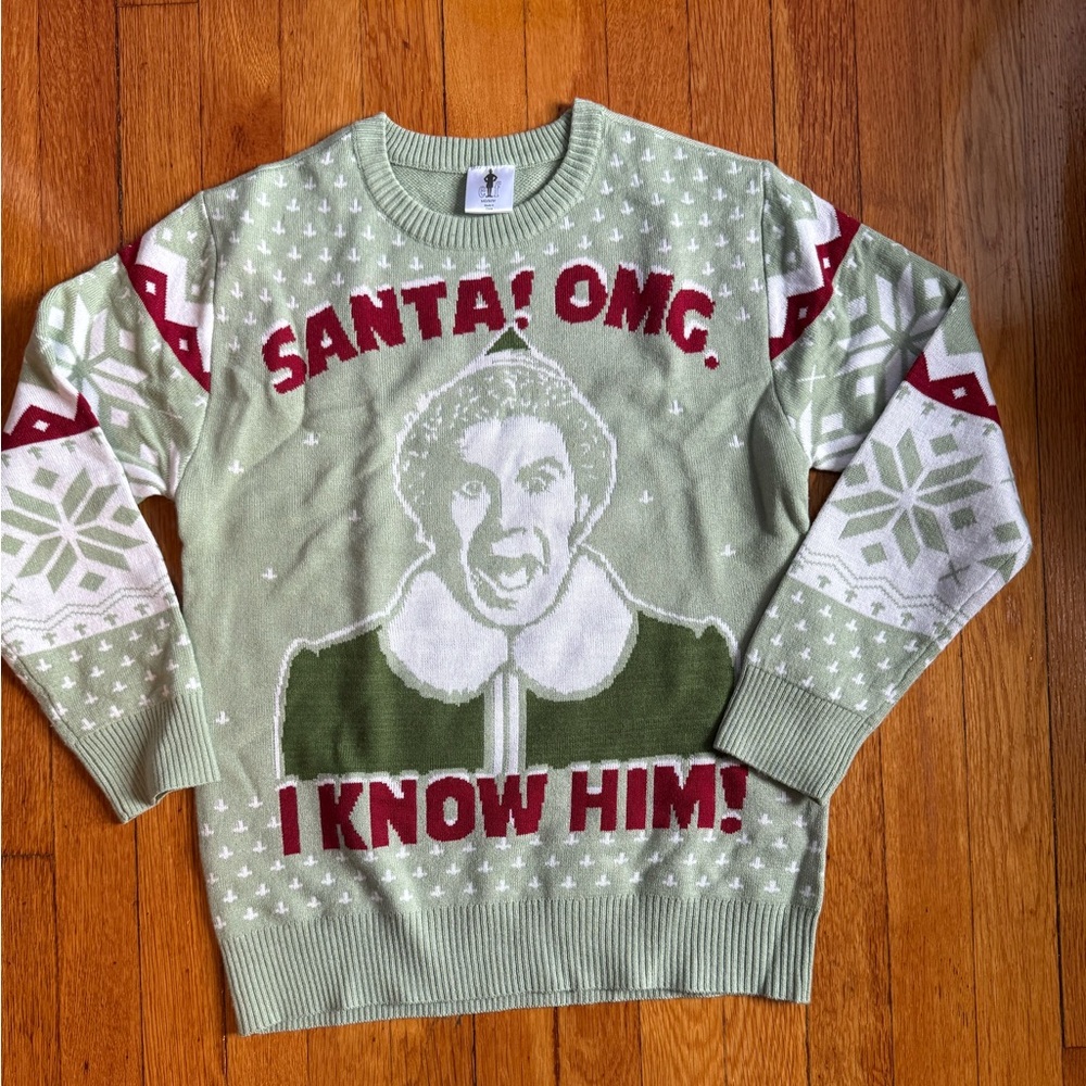 ELF Light Green Sweater with Santa Design